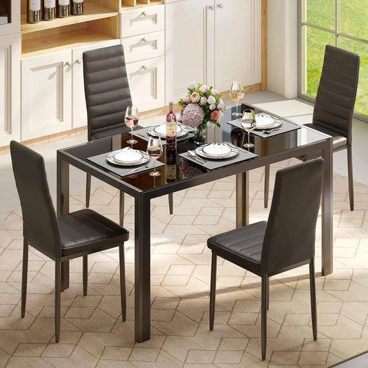 XMSJH Modern Glass Dining Table Set With PU Chairs Comfort