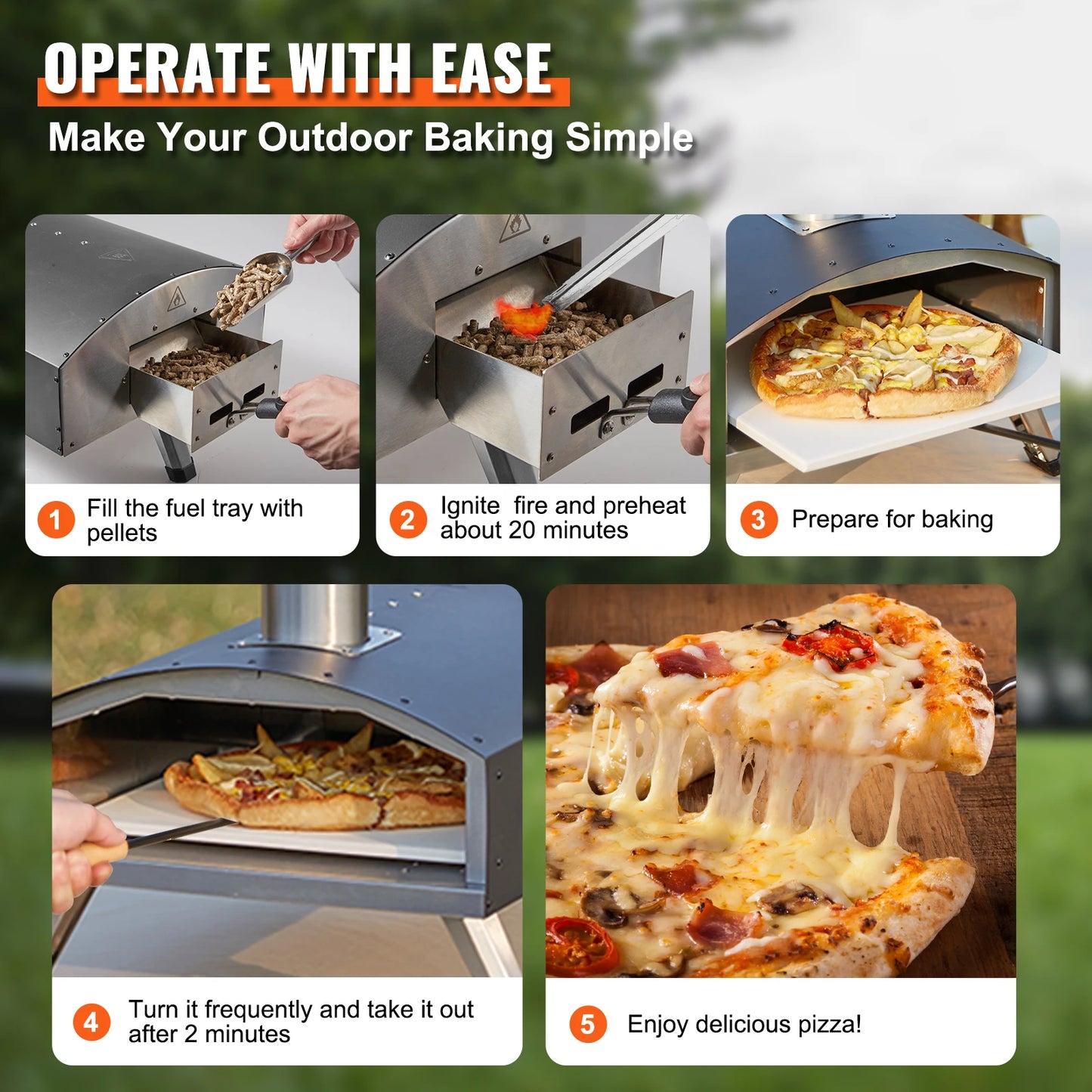 VEVOR 12inch Outdoor Oven Charcoal Fired Maker Portable Outside Stainless Steel Grill&Pizza Waterproof for Backyard Camping