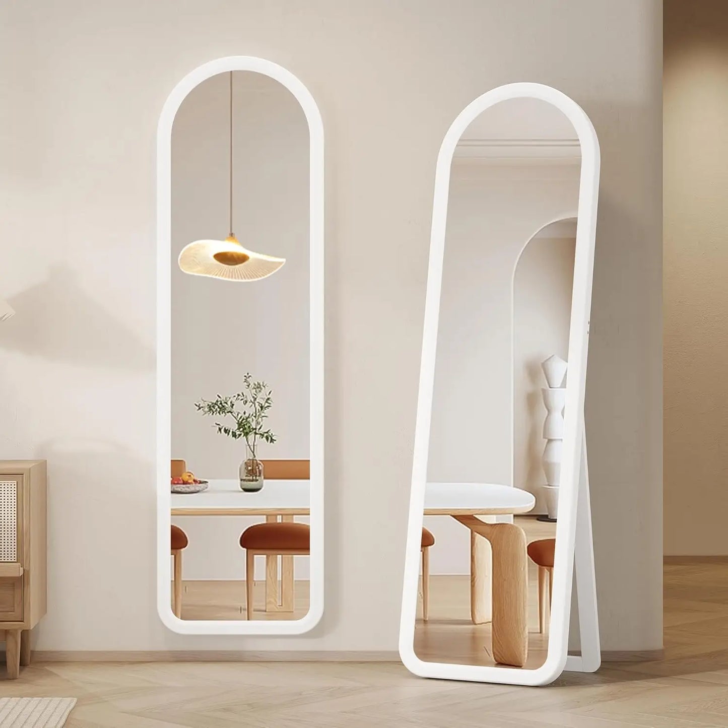 Wooden full-length mirror, 63 "18" floor or wall mounted, solid wood frame with rounded corners, bedroom vanity mirror