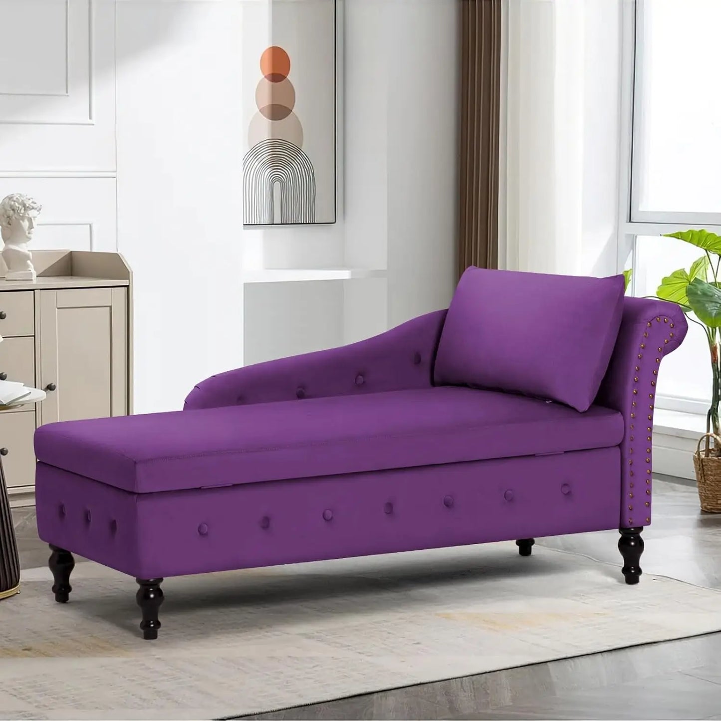 HUANZHUANG Button Tufted Velvet Chaise Lounge With Storage