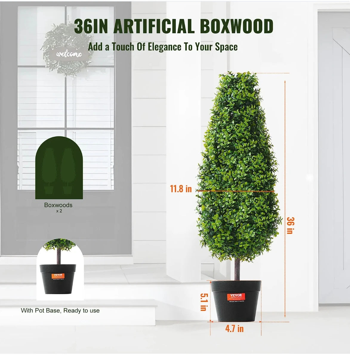 VEVOR 2 Pack 3 Foot Artificial Boxwood Topiary Tree Faux Plant UV Resistant Decor for Indoor and Outdoor Use