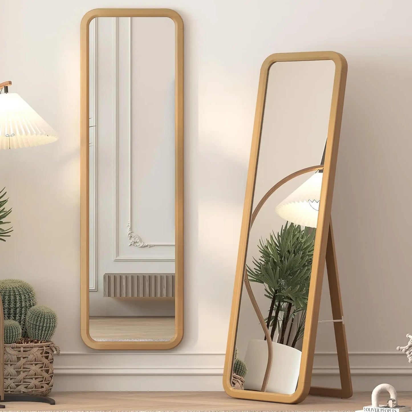 Wooden full-length mirror, 63 "18" floor or wall mounted, solid wood frame with rounded corners, bedroom vanity mirror
