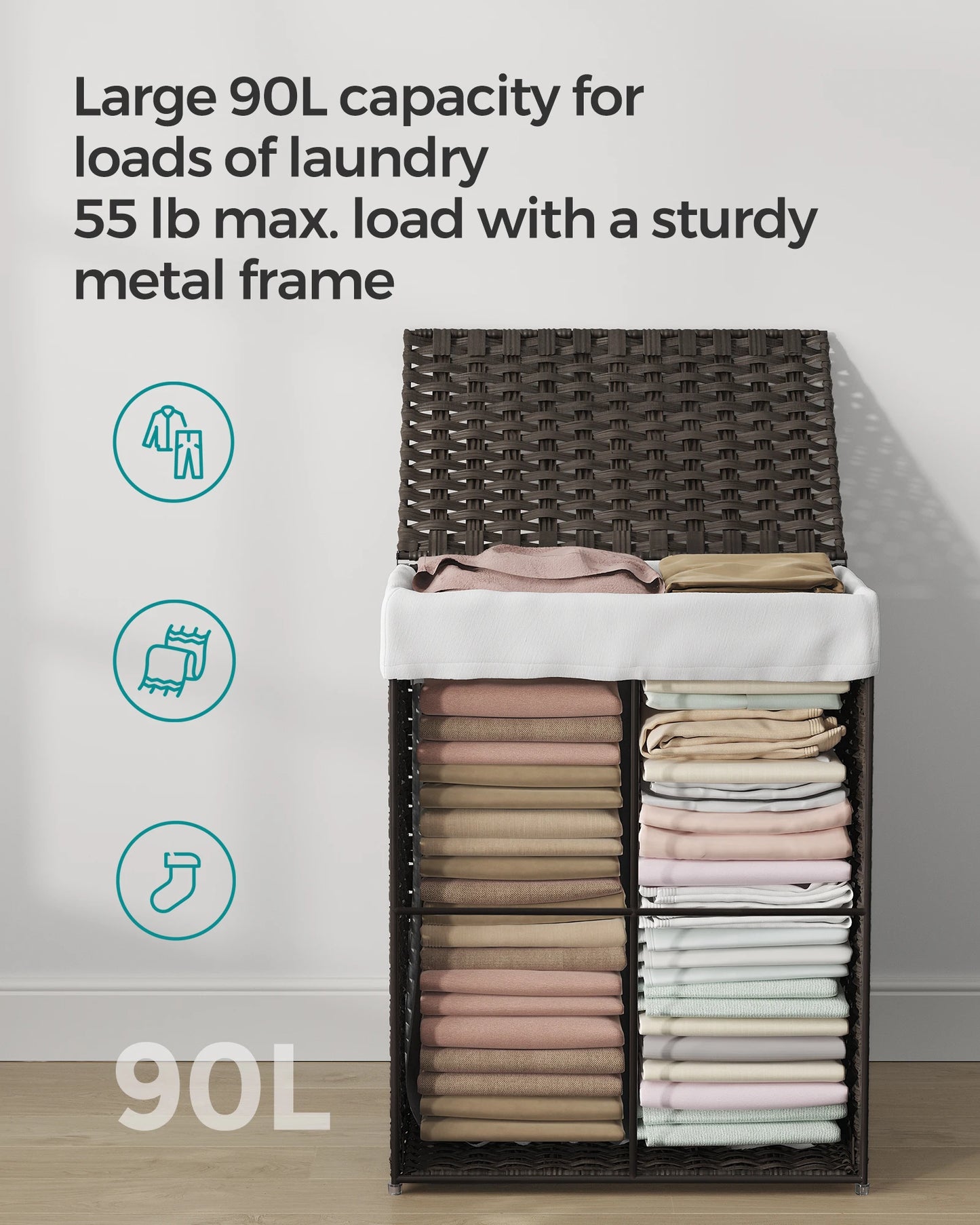 SONGMICS Laundry Hamper With Lid Synthetic Rattan Foldable
