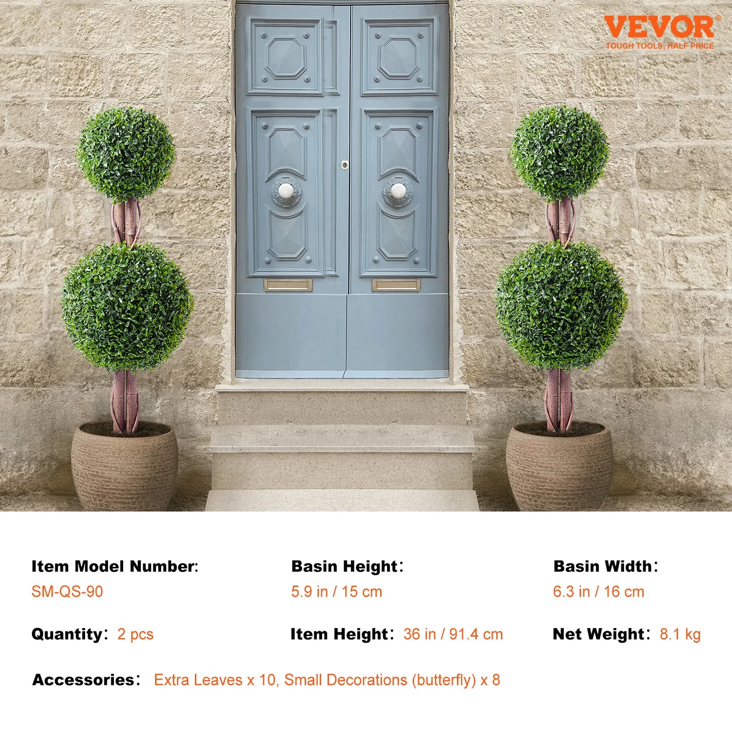 VEVOR Artificial Boxwood Topiary Tree Faux Plant with Extra Leaves Pot Small Decoration UV Rated Set for Home Decor Indoor Outdoor