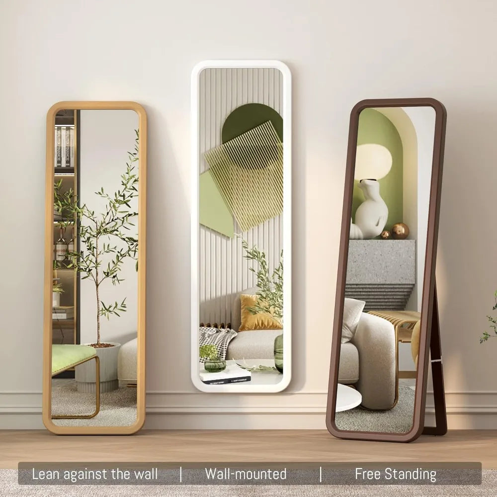 Wooden full-length mirror, 63 "18" floor or wall mounted, solid wood frame with rounded corners, bedroom vanity mirror