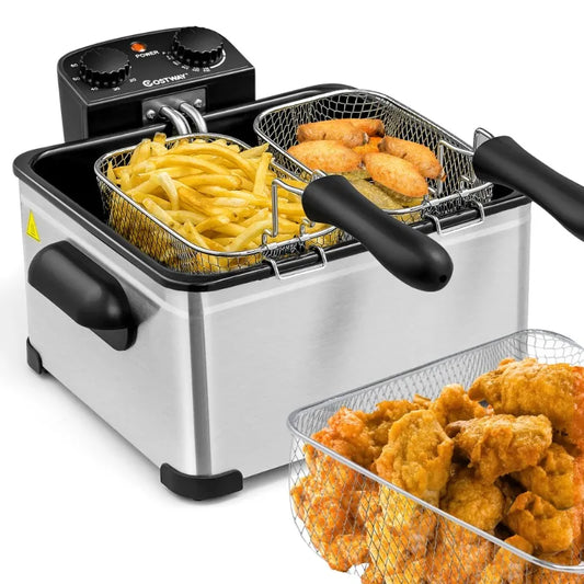 Costway Electric Deep Fryer 1700W Triple Basket Stainless