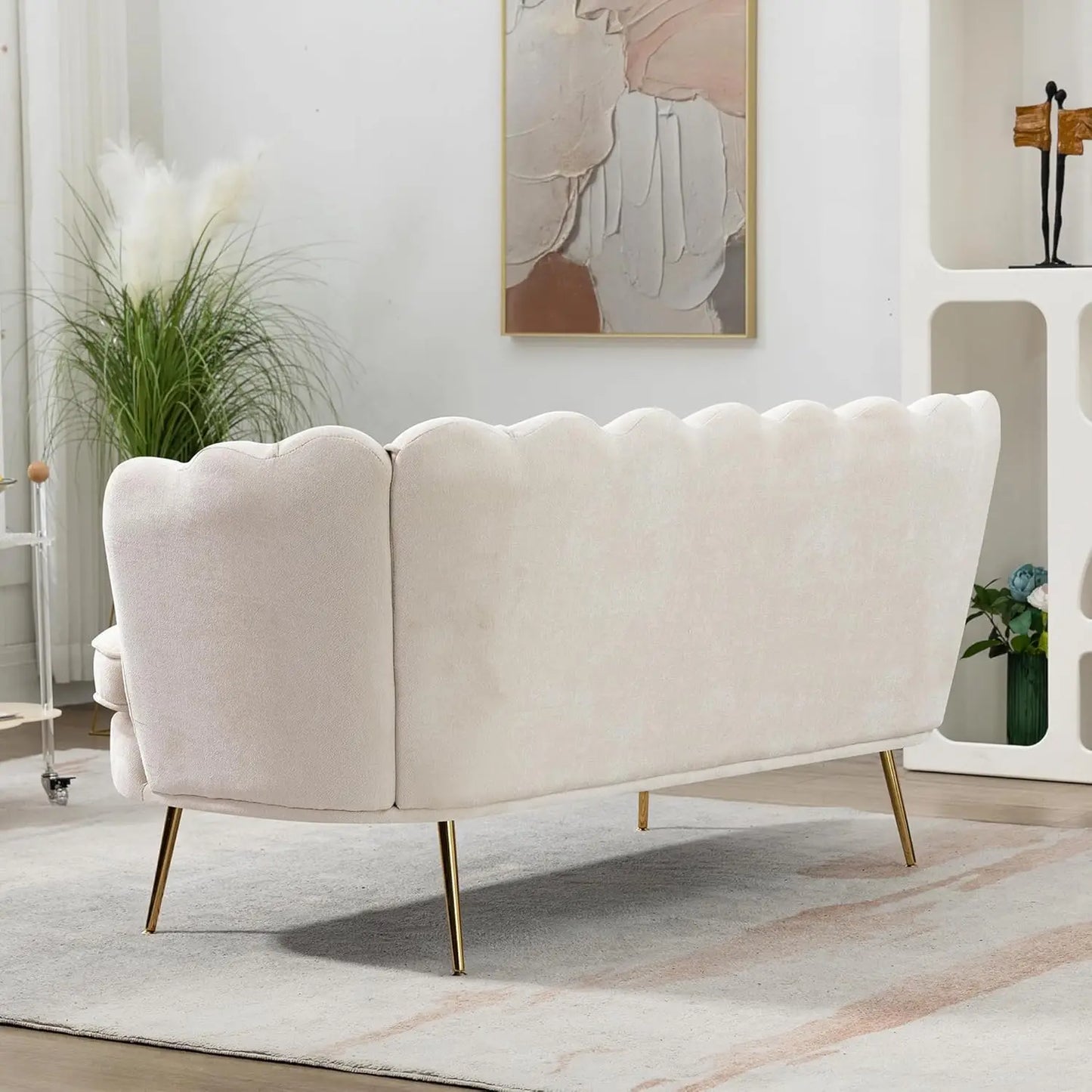 XMSJ Modern Chenille Loveseat Sofa With Flower Back