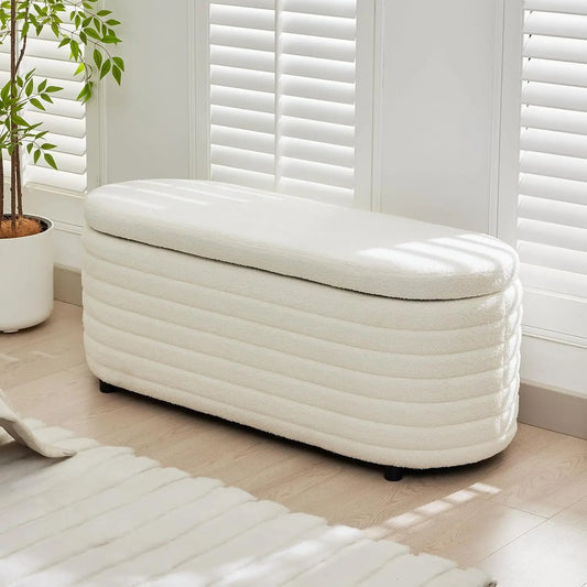 XMSJH Storage Teddy Ottoman Bench Upholstered Fabric