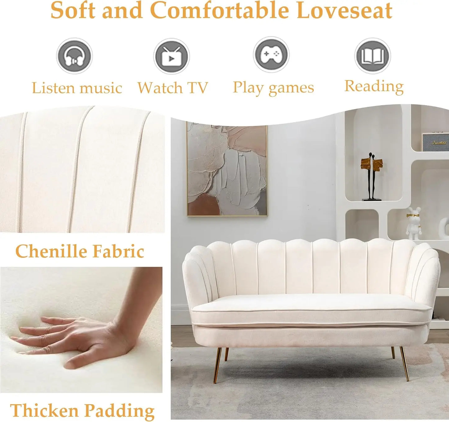 XMSJ Modern Chenille Loveseat Sofa With Flower Back