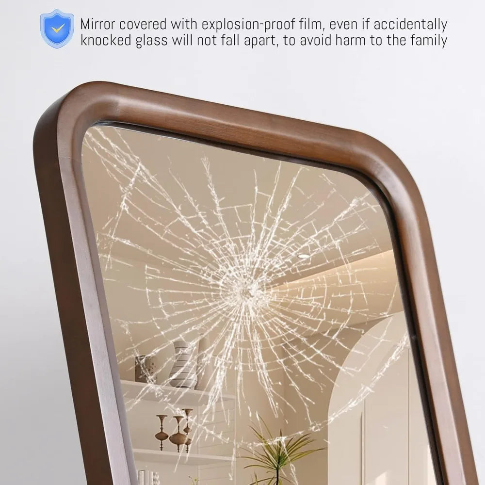 Wooden full-length mirror, 63 "18" floor or wall mounted, solid wood frame with rounded corners, bedroom vanity mirror