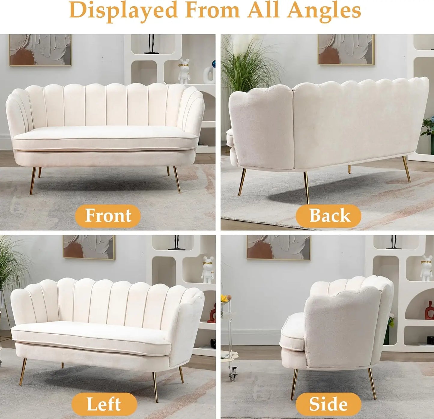 XMSJ Modern Chenille Loveseat Sofa With Flower Back