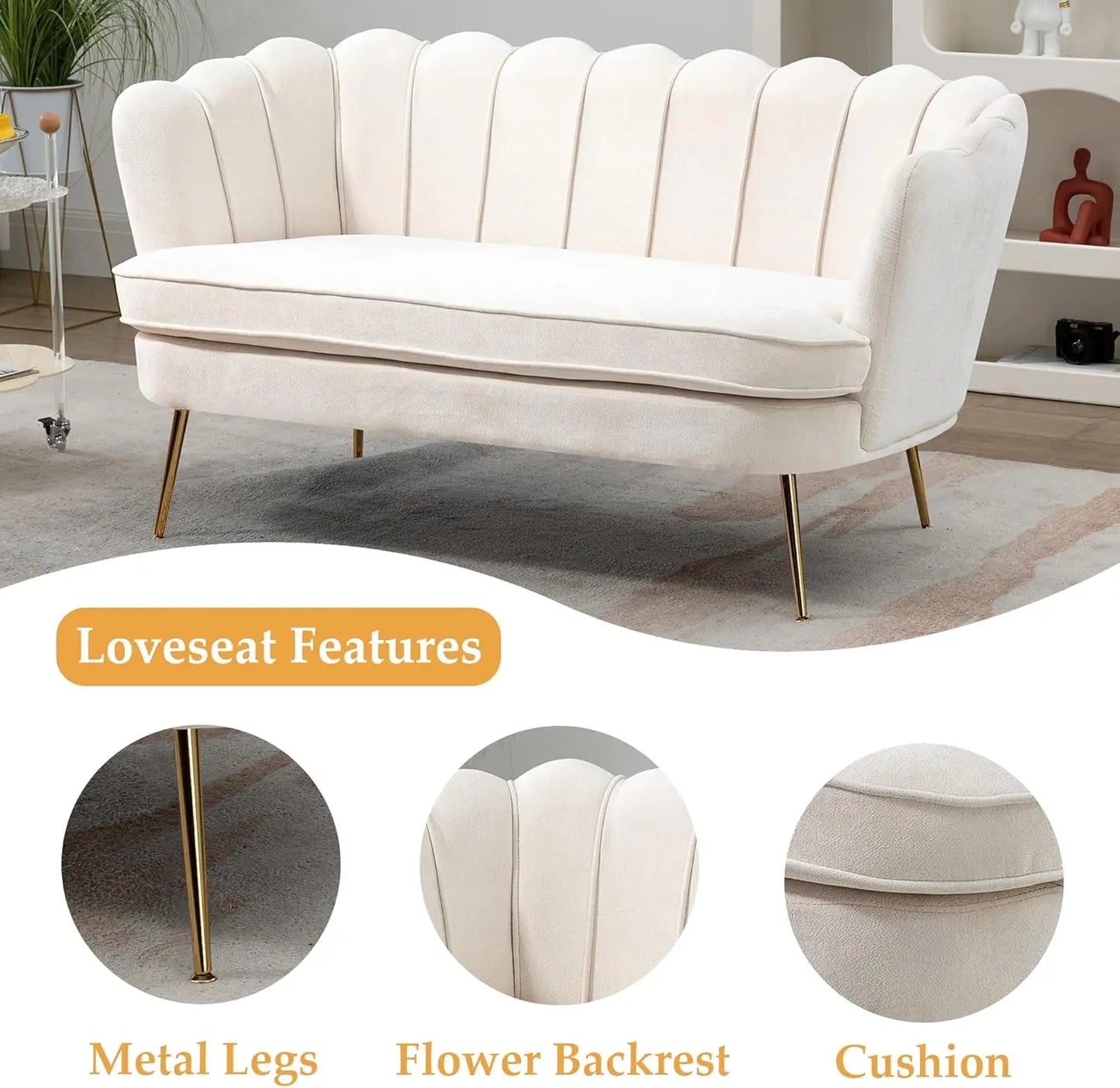 XMSJ Modern Chenille Loveseat Sofa With Flower Back