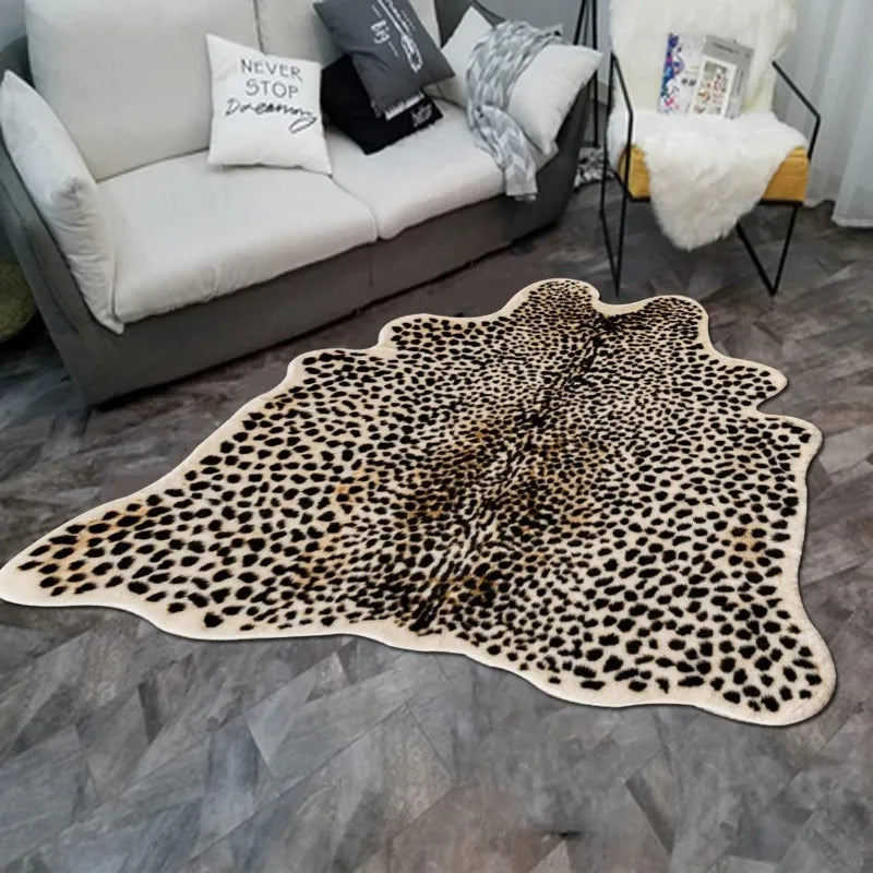 Hign Concerned Leopard Print Faux Cowhide Area Rug Decor