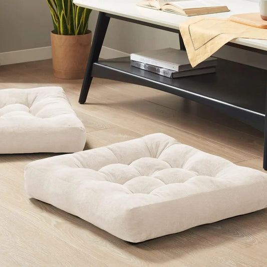 Floor Pillow Set of 2 Square Large Pillows Seating for Adults Tufted Corduroy Cushions for Balcony Outdoor Tatami Living Room