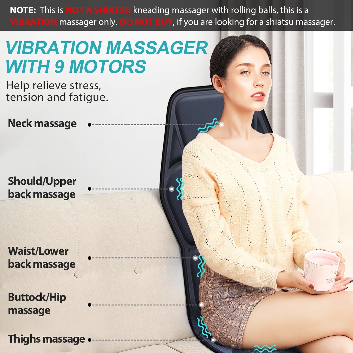Massage Seat Cushion With Heating, With Adjustable Lumbar Support, 9 Massage Modes, Back Massage Chair Cushion For Men And Women