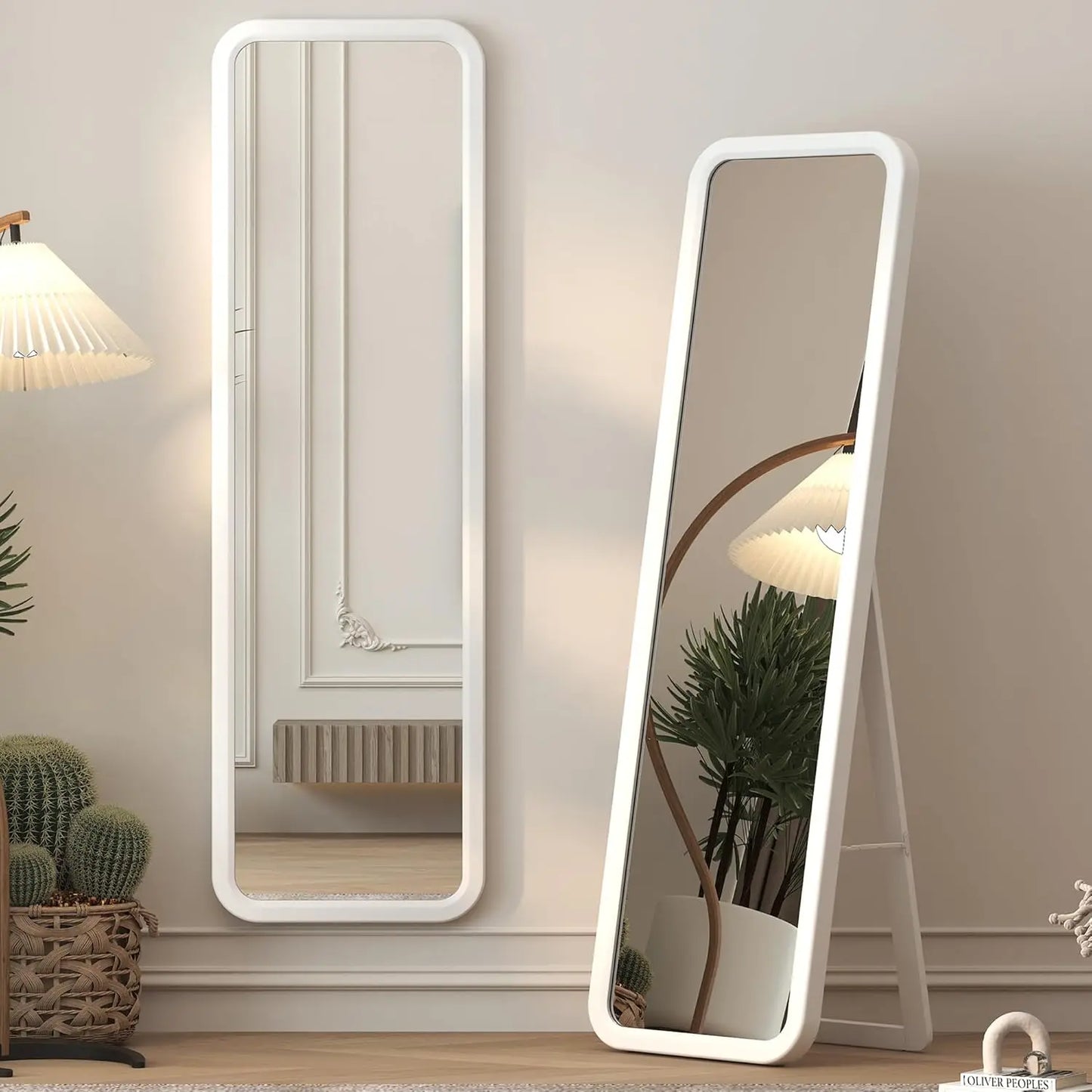Wooden full-length mirror, 63 "18" floor or wall mounted, solid wood frame with rounded corners, bedroom vanity mirror