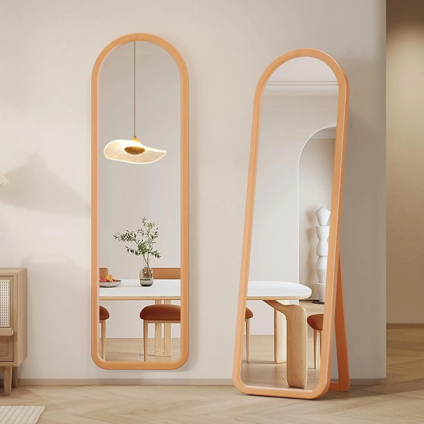Wooden full-length mirror, 63 "18" floor or wall mounted, solid wood frame with rounded corners, bedroom vanity mirror